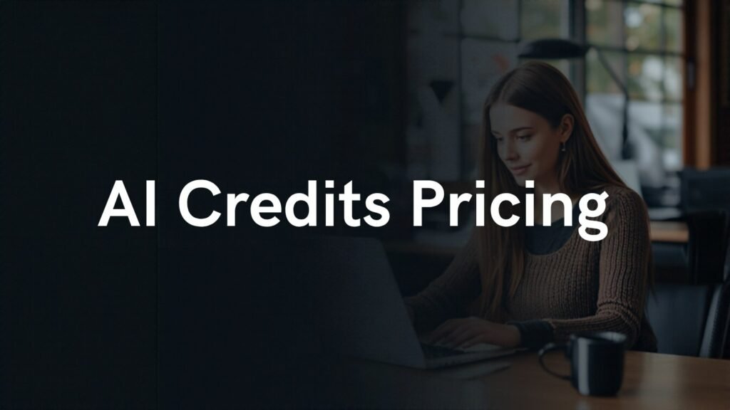 Small business owner reviewing AI credits pricing and her monthly software bill on a laptop in her office